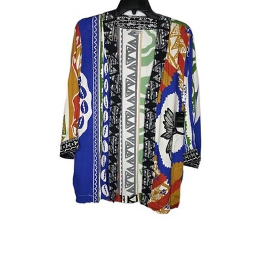 John Mark Womens Open Front 3/4 Sleeve Embroidered Kimono Top S Multi Vibrant